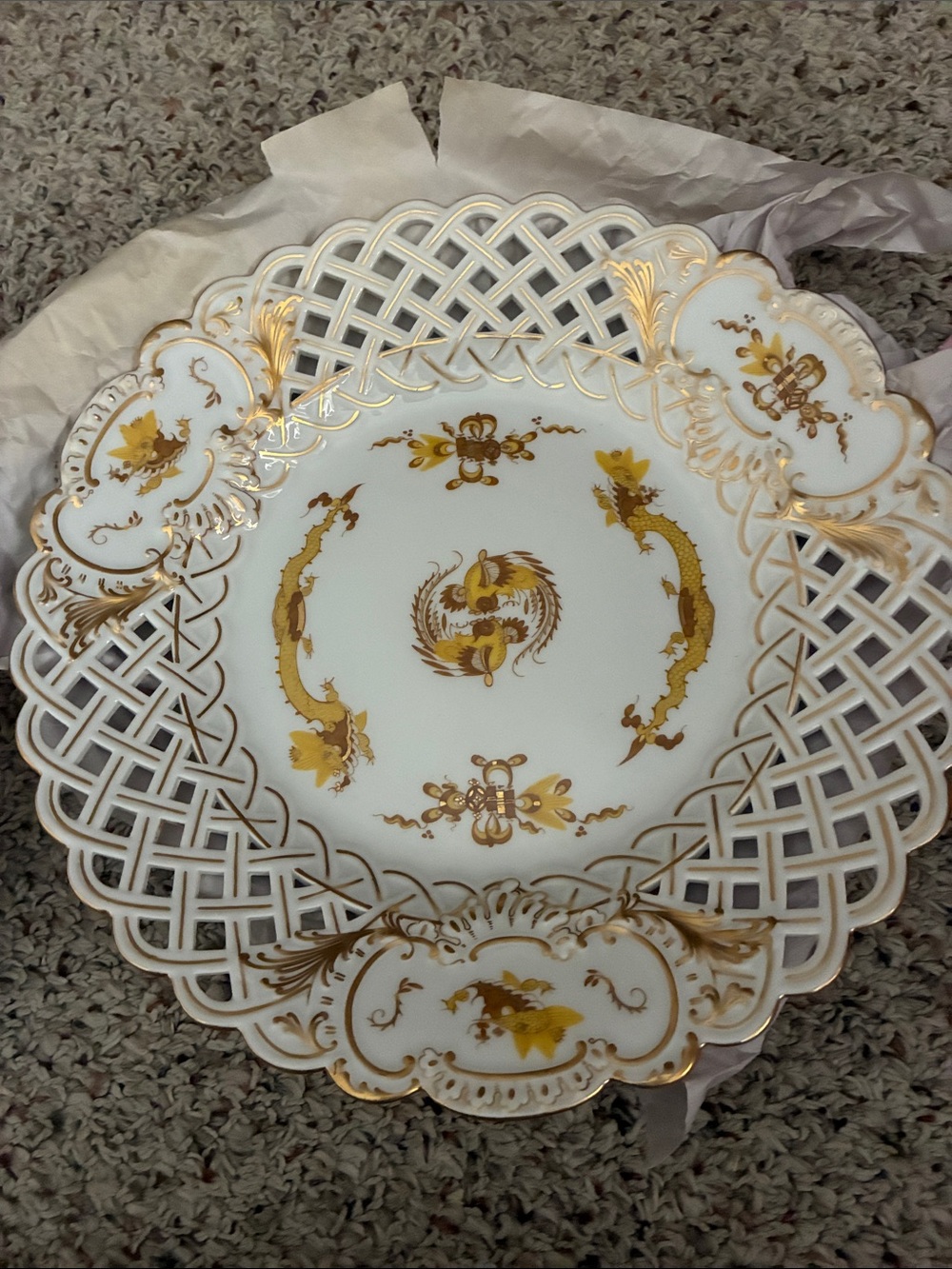 Meissen White and Gold Reticulated Porcelain Serving Plate